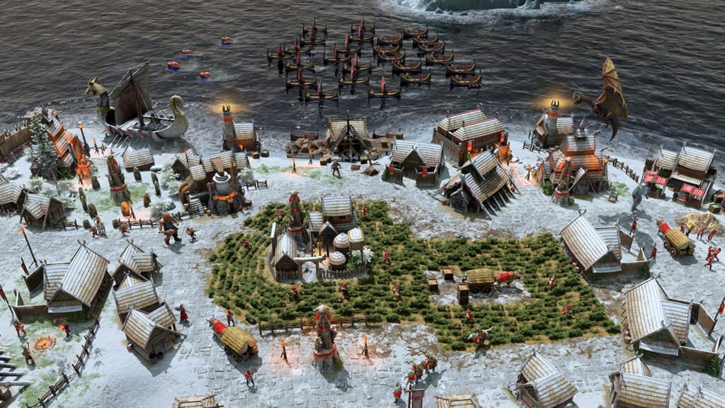 Age of Mythology: Retold çok oyunculu modunda birden fazla medeniyetin karşı karşıya geldiği stratejik savaş alanı.